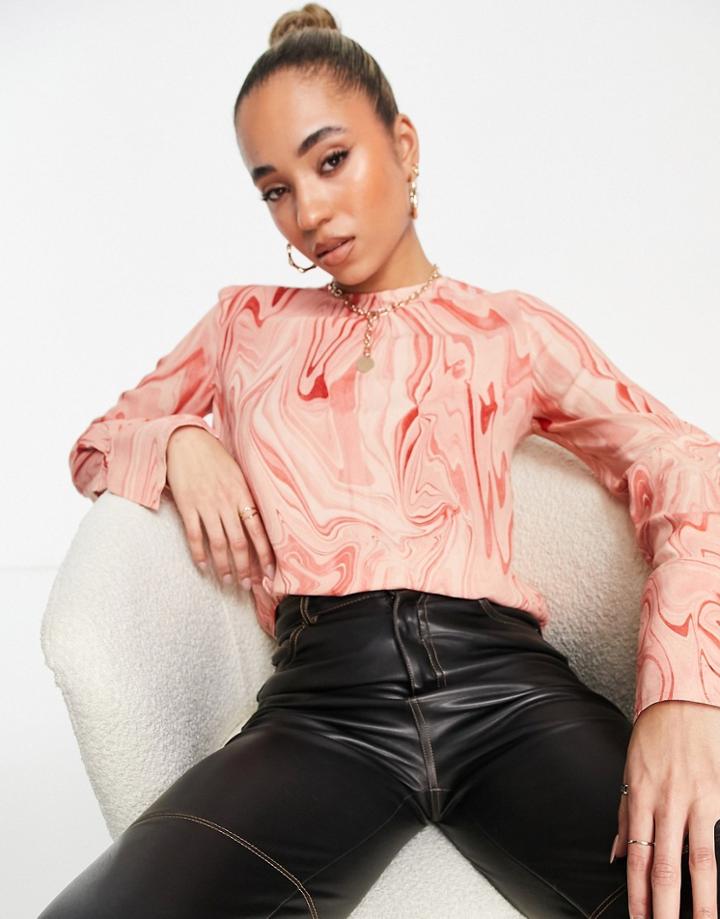 Mango Abstract Retro Swirl Blouse In Red And Pink
