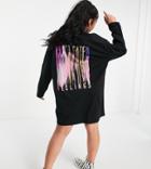 Asos Design Curve Oversized Long Sleeve T-shirt Dress With Catch Feelings Back Print In Black