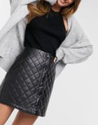 Stradivarius Faux-leather Quilted Skirt In Black