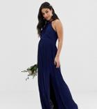 Tfnc Maternity Pleated Maxi Bridesmaid Dress - Navy