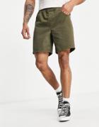 Reclaimed Vintage Inspired Denim Short With Elastic Waist In Khaki-green