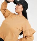 Influence Plus Ruffle Hem Sweatshirt In Tan-brown