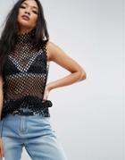 Asos Tank With High Neck In Mesh - Black