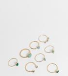 Asos Design Curve Pack Of 8 Rings With Green Shade Stones In Gold Tone