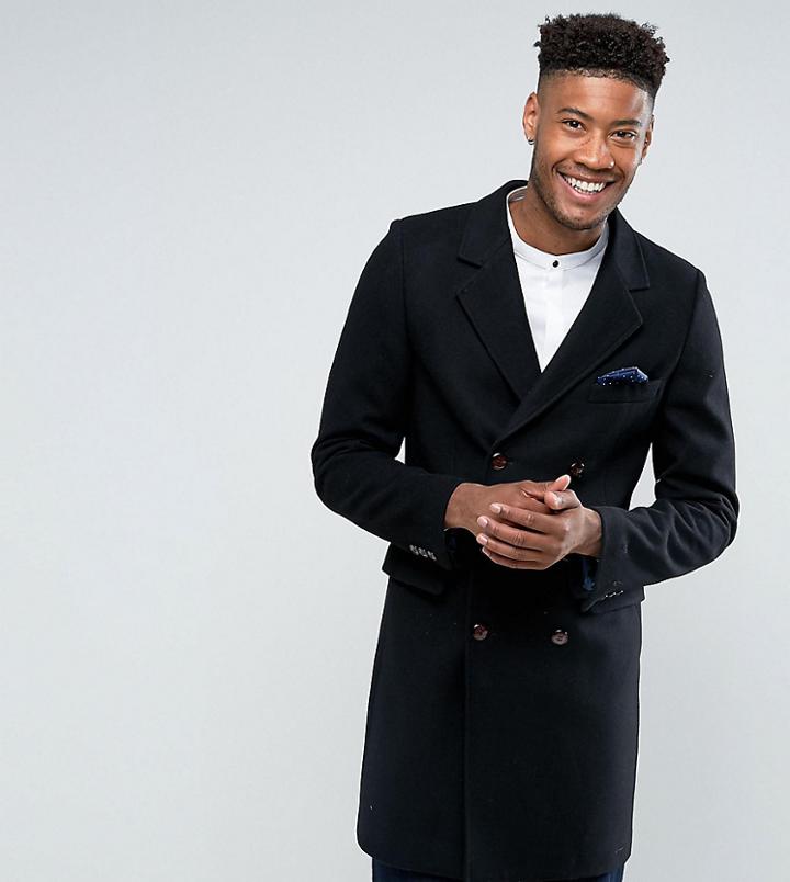 Gianni Feraud Tall Premium Wool Blend Oversized Capone Overcoat - Black