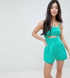 Asos Design Petite Cami Romper With Cut Out Detail In Linen - Black
