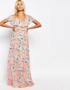 Fashion Union Maxi Dress With Strappy Back Detial In Floral Print - Pink