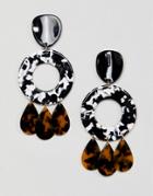 Asos Design Earrings With Resin Open Cicrcle And Tortoiseshell Pendants - Multi