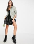 Lipsy Leather Look Moto Jacket In Sage-pink