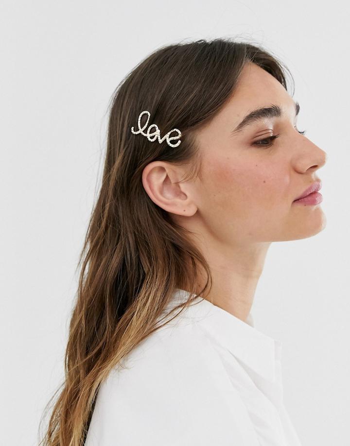 Monki Love Hairclip In Gold - Gold