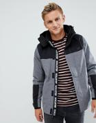Hollister Hooded Midweight Parka Jacket Contrast Detail Seagull Logo In Textured Gray - Gray