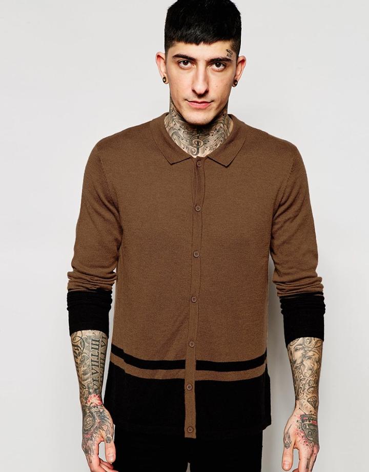 Asos Merino Wool Mix Turtleneck Cardigan - Brown