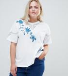 Asos Design Curve T-shirt With Floral Embroidery - White