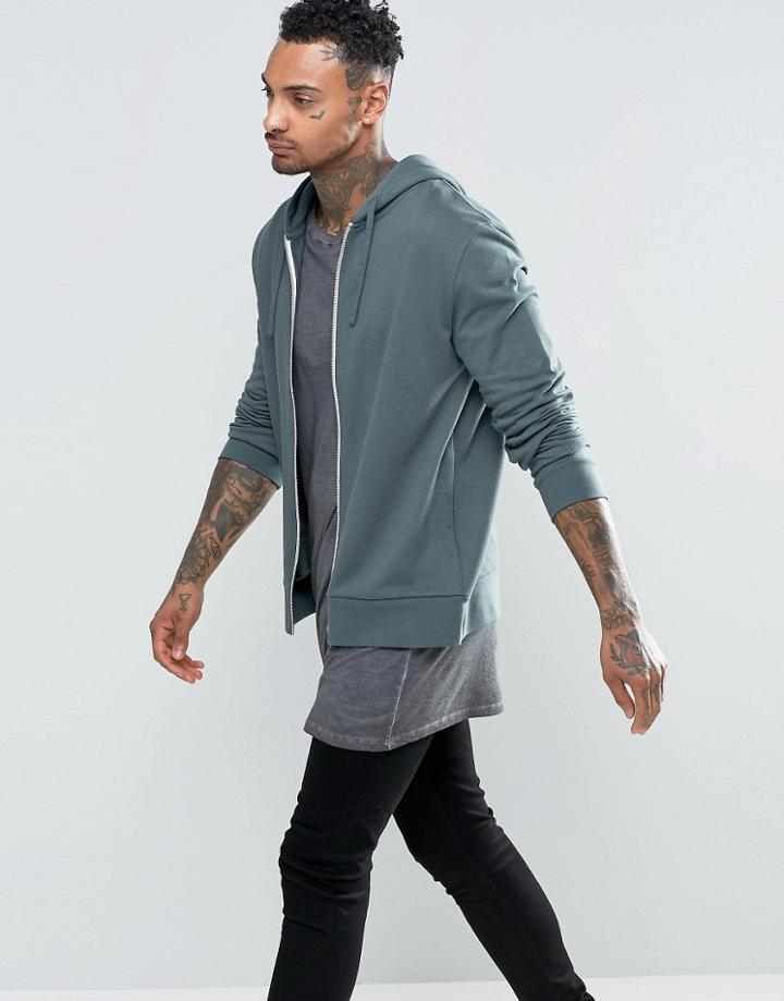 Asos Zip Up Hoodie In Slate Blue - Blue