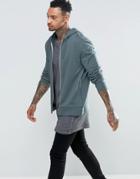 Asos Zip Up Hoodie In Slate Blue - Blue
