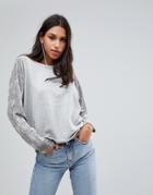 Blend She Venice Sweat With Crushed Velvet Sleeves - Gray