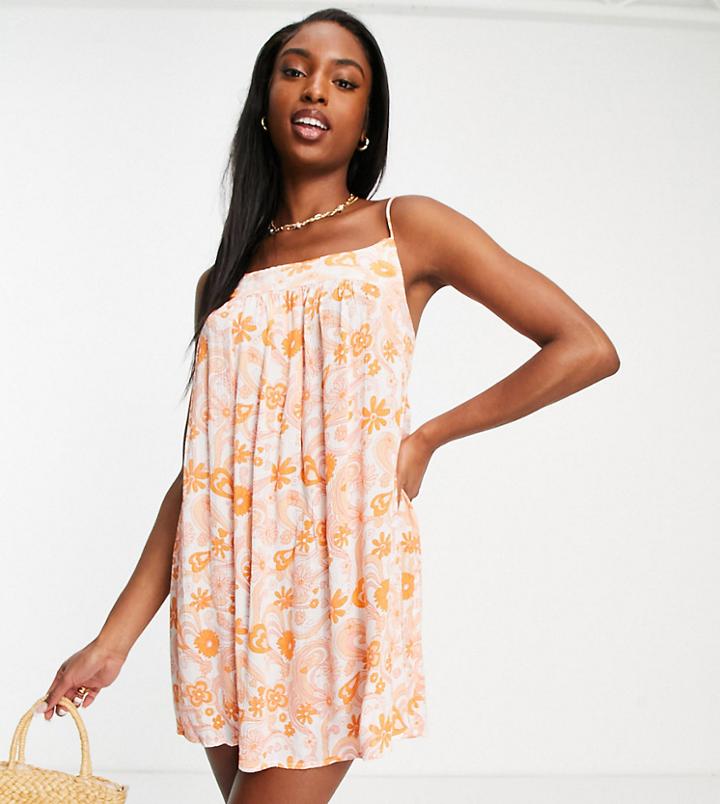Asos Design Tall Bow Back Beach Mini Dress In Tropical Print-multi