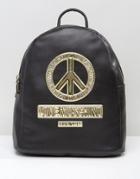 Love Moschino Backpack With Peace Logo - Black