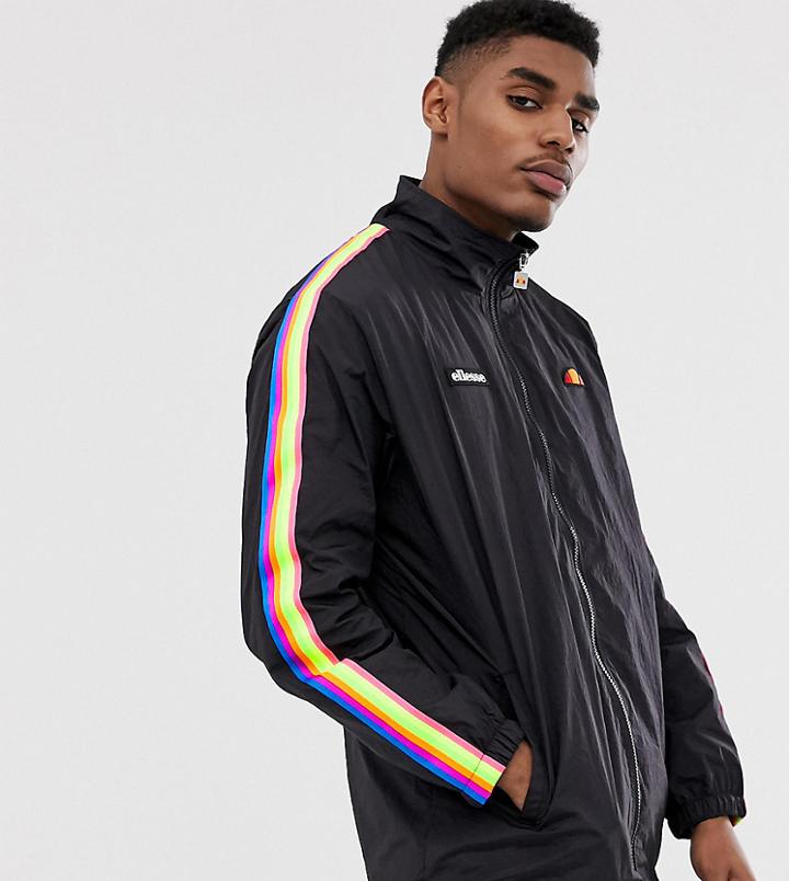 Ellesse Nardo Shell Suit Track Top With Rainbow Taping In Black Exclusive At Asos