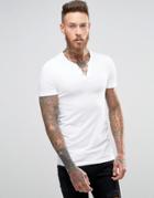 Asos Extreme Muscle T-shirt With Grandad Notch Neck In White - White