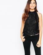 Ax Paris High Neck Top In Lace - Black