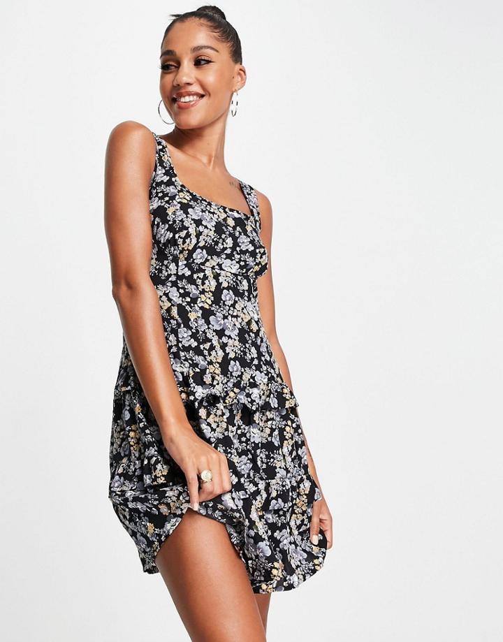 Missguided Layered Frill Mini Dress In Black Floral