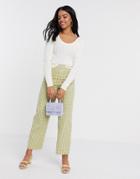 Asos Design Scoop Neck Sweater In Fine Knit Rib With Long Sleeve In Cream-white