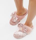 River Island Velvet Slippers With Bow In Pink - Pink