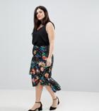 Asos Curve Midi Skirt With Ruffle Detail In Floral Polka Dot - Multi