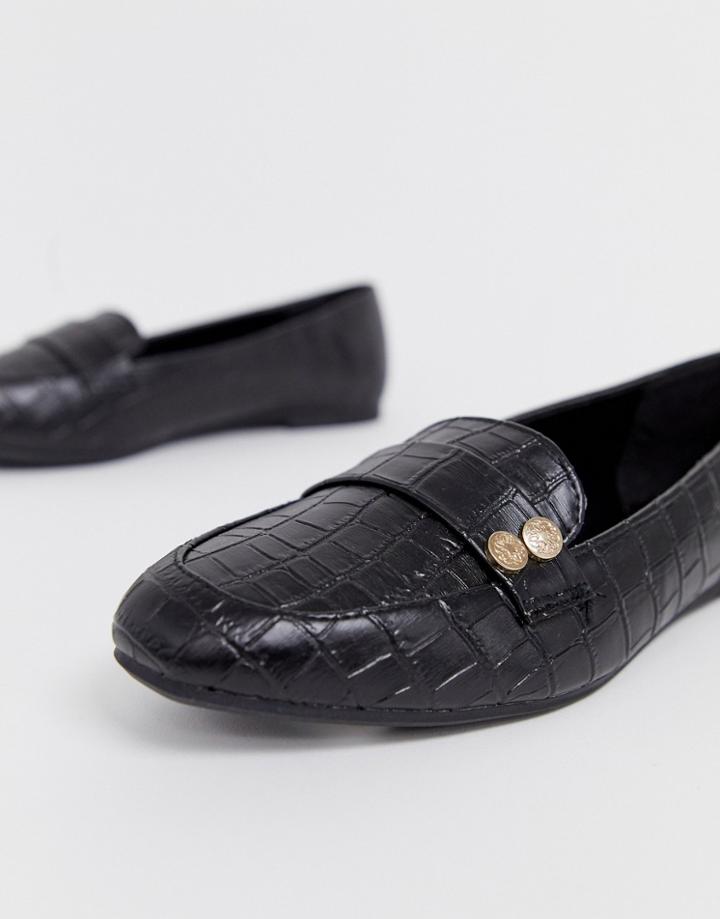 New Look Coin Detail Loafers In Black - Black