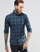 Asos Skinny Fit Checked Shirt In Green - Green