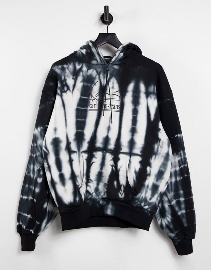 Karl Kani Jeans Signature Tie Dye Oversize Hoodie In White/black