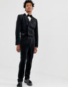 Asos Design Skinny Double Breasted Jumpsuit In Black Velvet-navy