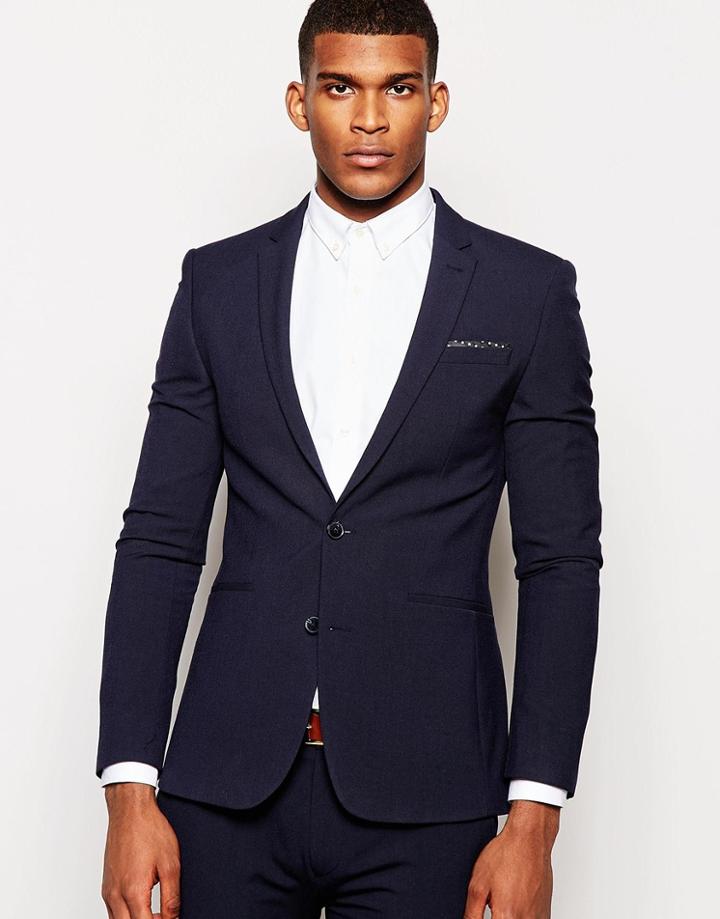 Asos Super Skinny Suit Jacket In Navy - Navy
