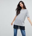 Noisy May Tall T-shirt With Lace Hem - Gray