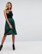Missguided Metallic Pleated Midi Skirt - Green