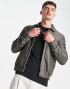 Asos Design Smart Skinny Harrington Jacket With Herringbone In Brown - Part Of A Set
