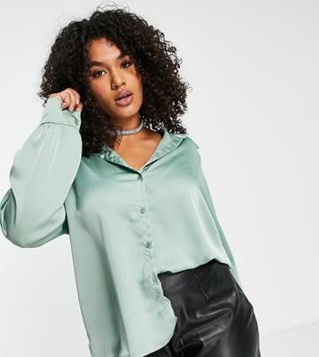 I Saw It First Plus Satin Shirt In Sage-green