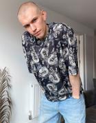 Asos Design Oversized T-shirt In Black With All Over Animal Print-multi