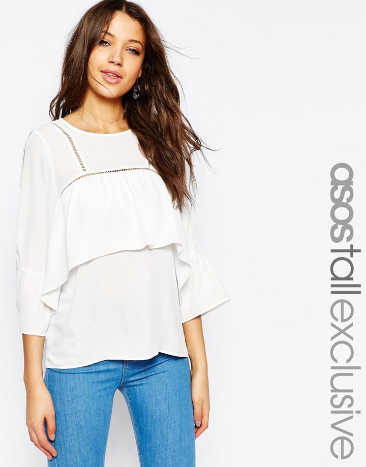 Asos Tall Blouse With Frill & Trim Detail - Black