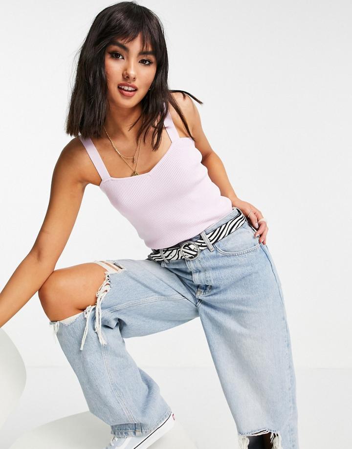 Asos Design Knitted Cami With Sweetheart Neckline In Lilac-purple