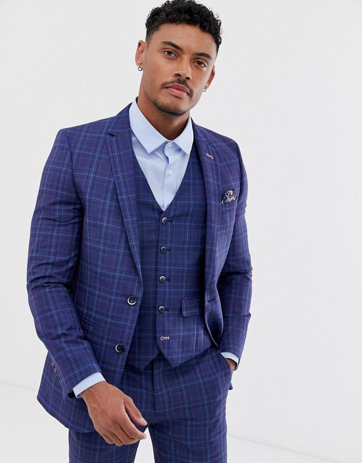 Harry Brown Slim Fit Bright Blue Over Check Suit Jacket