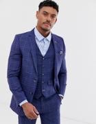Harry Brown Slim Fit Bright Blue Over Check Suit Jacket