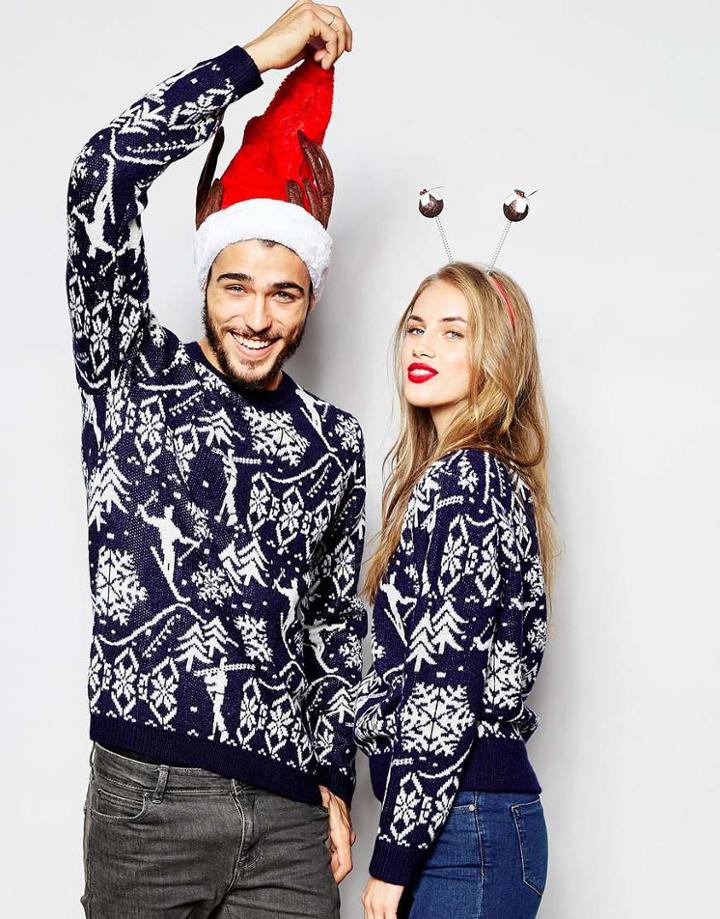Asos Holidays Sweater With Vintage Look - Navy