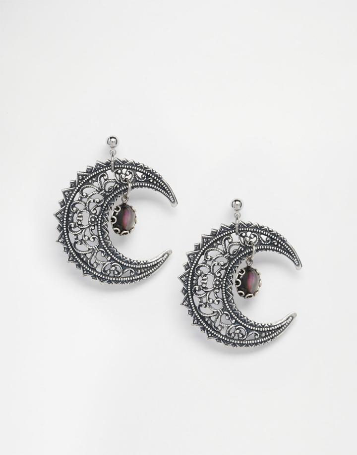 Regal Rose Eudora Black Mother Of Pearl Crescent Earrings - Silver