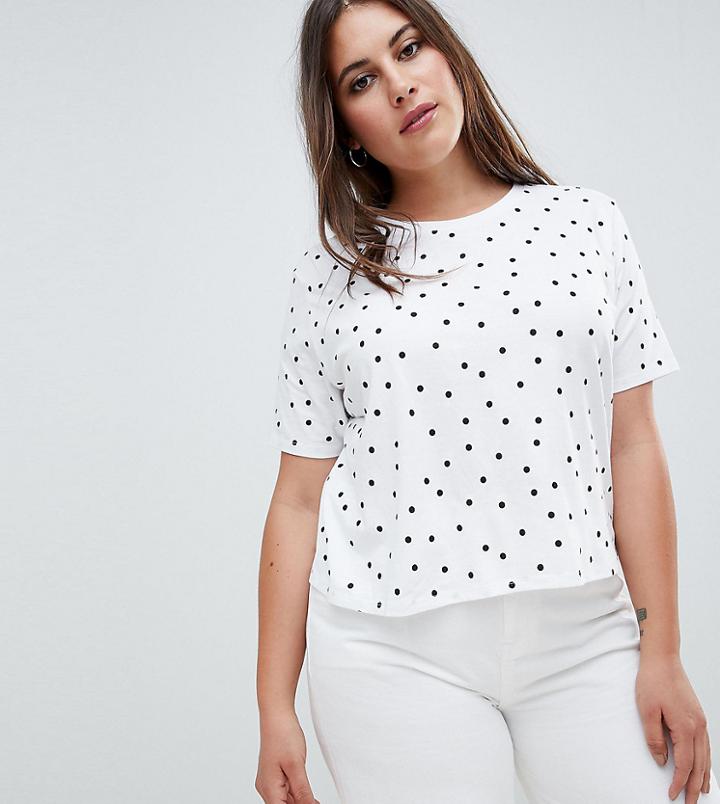 Asos Design Curve T-shirt In Polka Dot - White