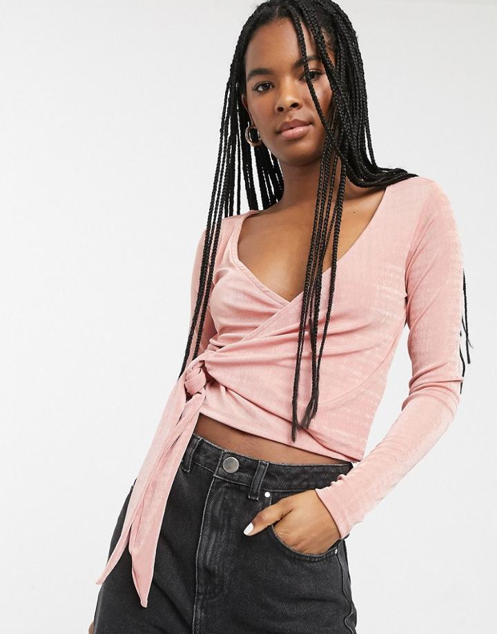 Monki Olina Jersey Wrap Top In Pink