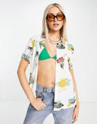 Asos Design Short Sleeve Shirt In Vacay Postcard Print-multi