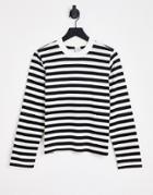 & Other Stories Cotton Stripe Long Sleeve Top In White And Black - Black