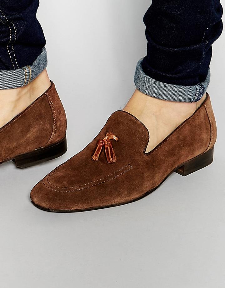 Red Tape Tassel Loafers In Brown Suede - Brown